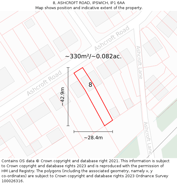 8, ASHCROFT ROAD, IPSWICH, IP1 6AA: Plot and title map