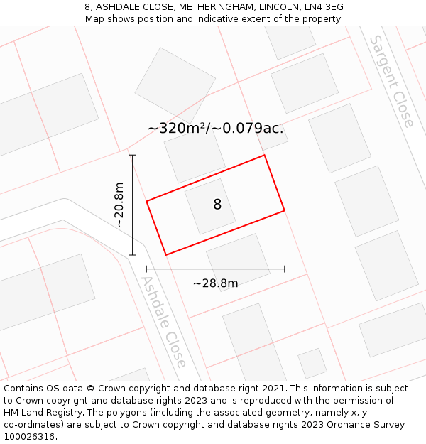 8, ASHDALE CLOSE, METHERINGHAM, LINCOLN, LN4 3EG: Plot and title map