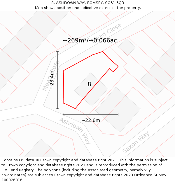 8, ASHDOWN WAY, ROMSEY, SO51 5QR: Plot and title map