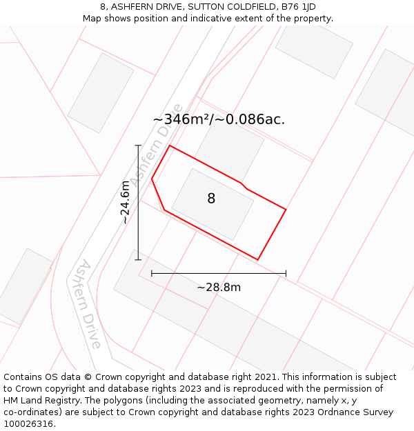 8, ASHFERN DRIVE, SUTTON COLDFIELD, B76 1JD: Plot and title map