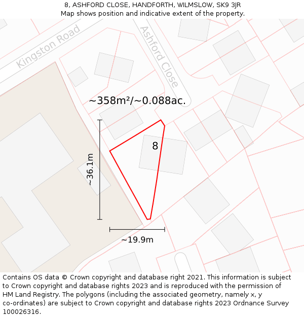 8, ASHFORD CLOSE, HANDFORTH, WILMSLOW, SK9 3JR: Plot and title map
