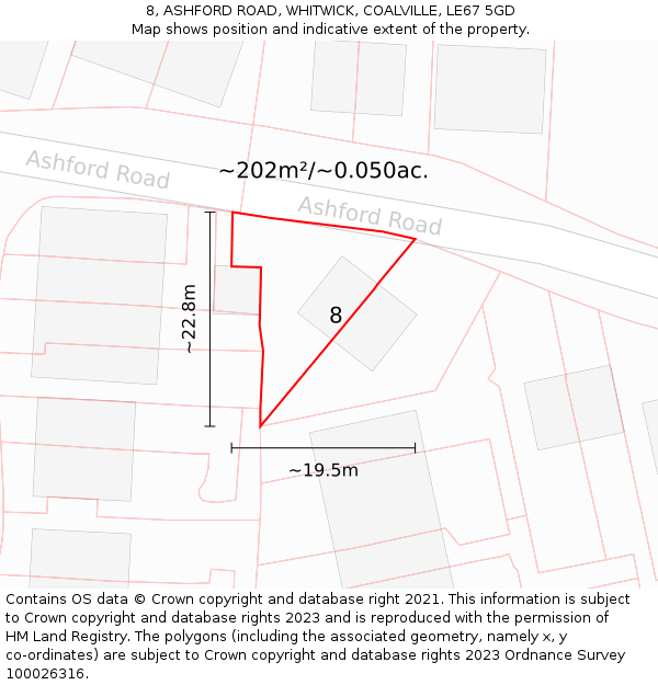 8, ASHFORD ROAD, WHITWICK, COALVILLE, LE67 5GD: Plot and title map