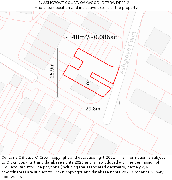 8, ASHGROVE COURT, OAKWOOD, DERBY, DE21 2LH: Plot and title map