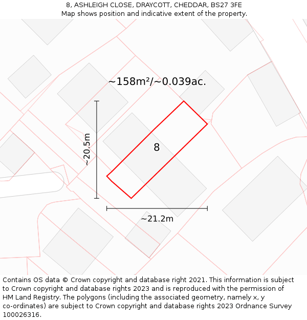 8, ASHLEIGH CLOSE, DRAYCOTT, CHEDDAR, BS27 3FE: Plot and title map