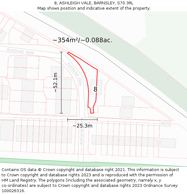 8, ASHLEIGH VALE, BARNSLEY, S70 3RL: Plot and title map