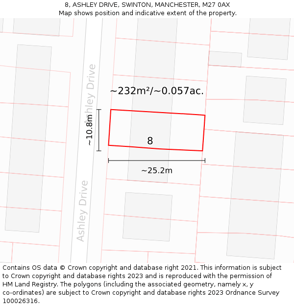 8, ASHLEY DRIVE, SWINTON, MANCHESTER, M27 0AX: Plot and title map