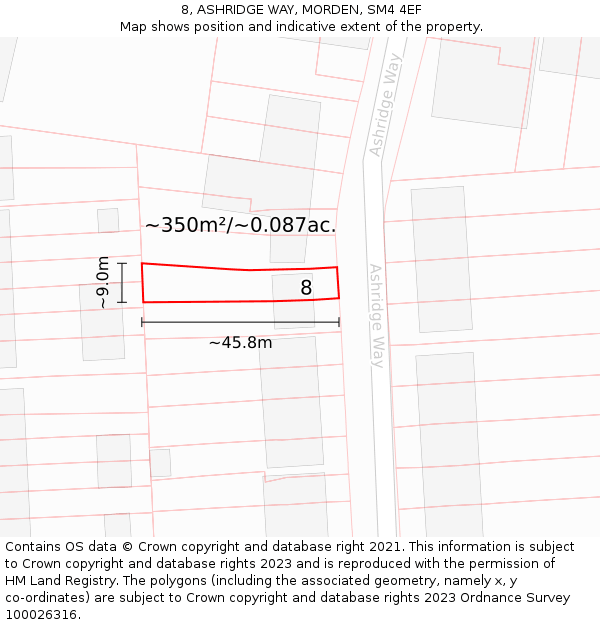 8, ASHRIDGE WAY, MORDEN, SM4 4EF: Plot and title map