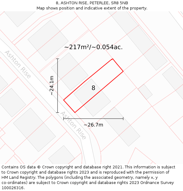 8, ASHTON RISE, PETERLEE, SR8 5NB: Plot and title map