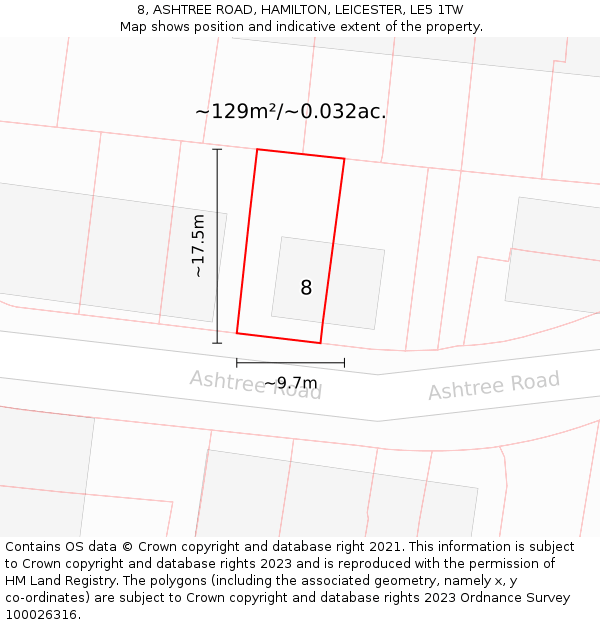 8, ASHTREE ROAD, HAMILTON, LEICESTER, LE5 1TW: Plot and title map
