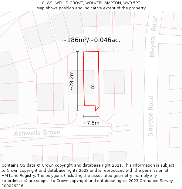 8, ASHWELLS GROVE, WOLVERHAMPTON, WV9 5PT: Plot and title map