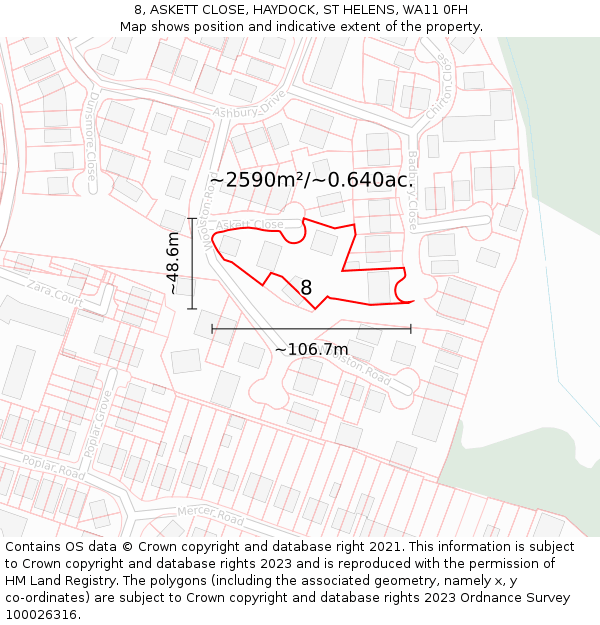 8, ASKETT CLOSE, HAYDOCK, ST HELENS, WA11 0FH: Plot and title map