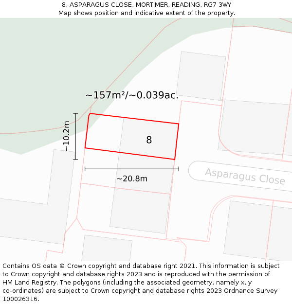 8, ASPARAGUS CLOSE, MORTIMER, READING, RG7 3WY: Plot and title map