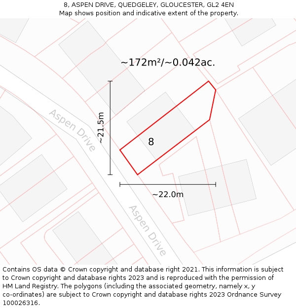 8, ASPEN DRIVE, QUEDGELEY, GLOUCESTER, GL2 4EN: Plot and title map