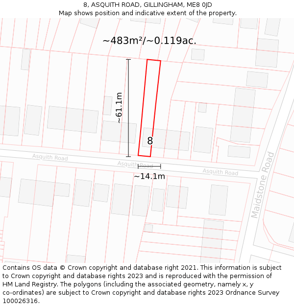 8, ASQUITH ROAD, GILLINGHAM, ME8 0JD: Plot and title map