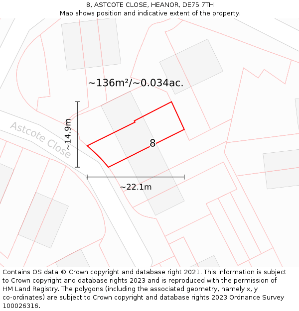 8, ASTCOTE CLOSE, HEANOR, DE75 7TH: Plot and title map