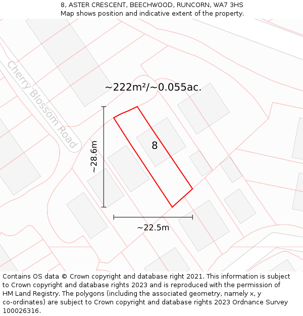 8, ASTER CRESCENT, BEECHWOOD, RUNCORN, WA7 3HS: Plot and title map