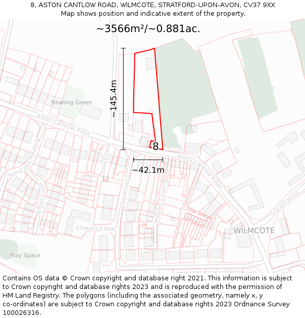 8, ASTON CANTLOW ROAD, WILMCOTE, STRATFORD-UPON-AVON, CV37 9XX: Plot and title map