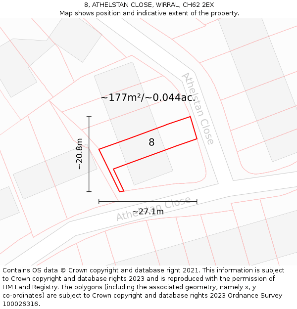 8, ATHELSTAN CLOSE, WIRRAL, CH62 2EX: Plot and title map