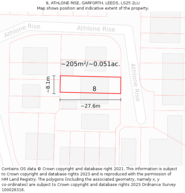 8, ATHLONE RISE, GARFORTH, LEEDS, LS25 2LU: Plot and title map