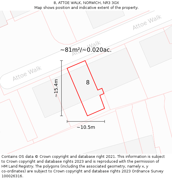 8, ATTOE WALK, NORWICH, NR3 3GX: Plot and title map