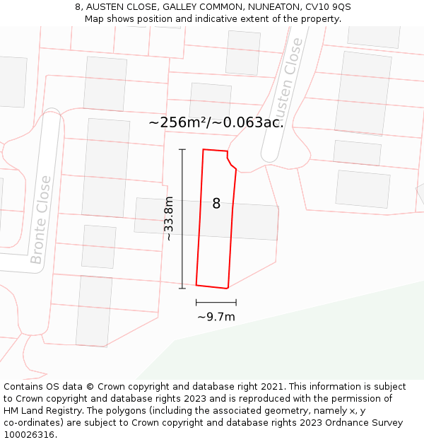 8, AUSTEN CLOSE, GALLEY COMMON, NUNEATON, CV10 9QS: Plot and title map