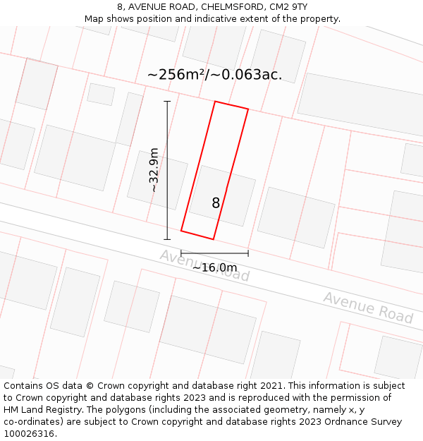 8, AVENUE ROAD, CHELMSFORD, CM2 9TY: Plot and title map