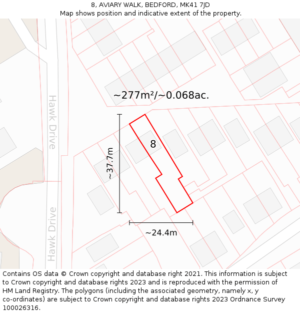 8, AVIARY WALK, BEDFORD, MK41 7JD: Plot and title map