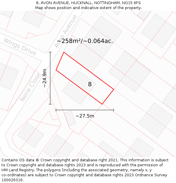 8, AVON AVENUE, HUCKNALL, NOTTINGHAM, NG15 6FS: Plot and title map