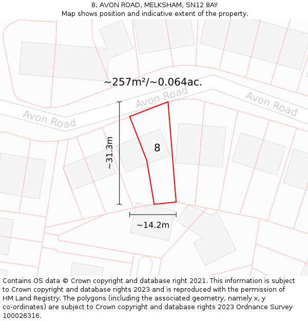 8, AVON ROAD, MELKSHAM, SN12 8AY: Plot and title map