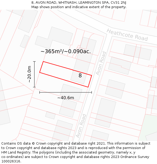 8, AVON ROAD, WHITNASH, LEAMINGTON SPA, CV31 2NJ: Plot and title map