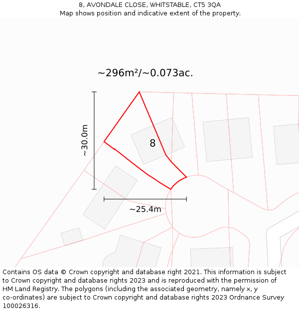 8, AVONDALE CLOSE, WHITSTABLE, CT5 3QA: Plot and title map