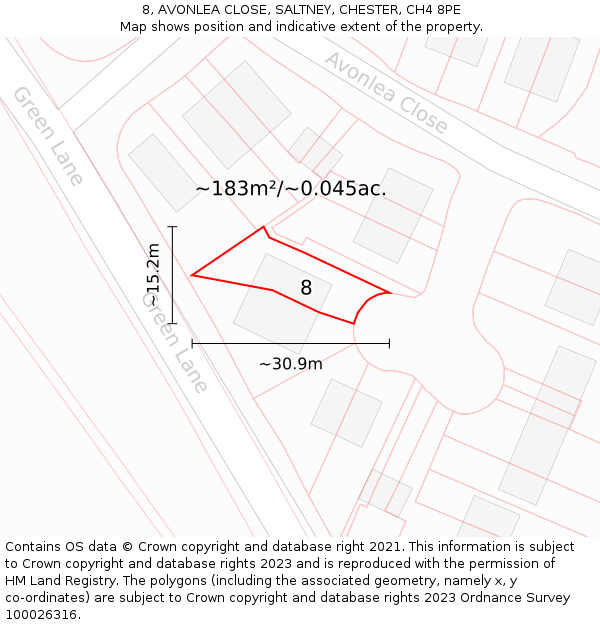 8, AVONLEA CLOSE, SALTNEY, CHESTER, CH4 8PE: Plot and title map