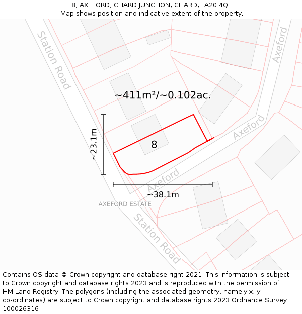 8, AXEFORD, CHARD JUNCTION, CHARD, TA20 4QL: Plot and title map