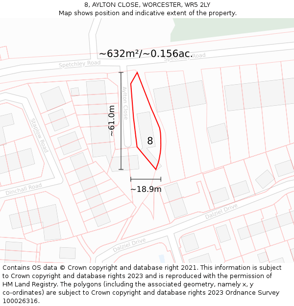 8, AYLTON CLOSE, WORCESTER, WR5 2LY: Plot and title map