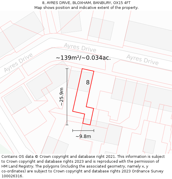 8, AYRES DRIVE, BLOXHAM, BANBURY, OX15 4FT: Plot and title map