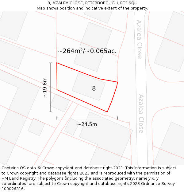 8, AZALEA CLOSE, PETERBOROUGH, PE3 9QU: Plot and title map
