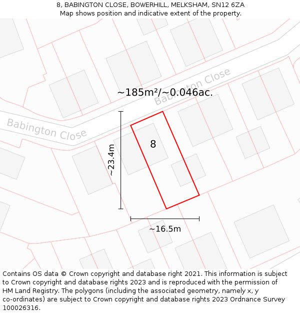 8, BABINGTON CLOSE, BOWERHILL, MELKSHAM, SN12 6ZA: Plot and title map