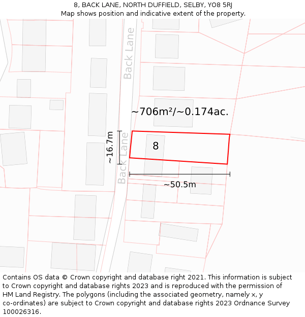 8, BACK LANE, NORTH DUFFIELD, SELBY, YO8 5RJ: Plot and title map