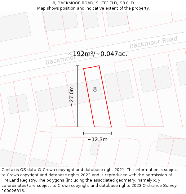 8, BACKMOOR ROAD, SHEFFIELD, S8 8LD: Plot and title map