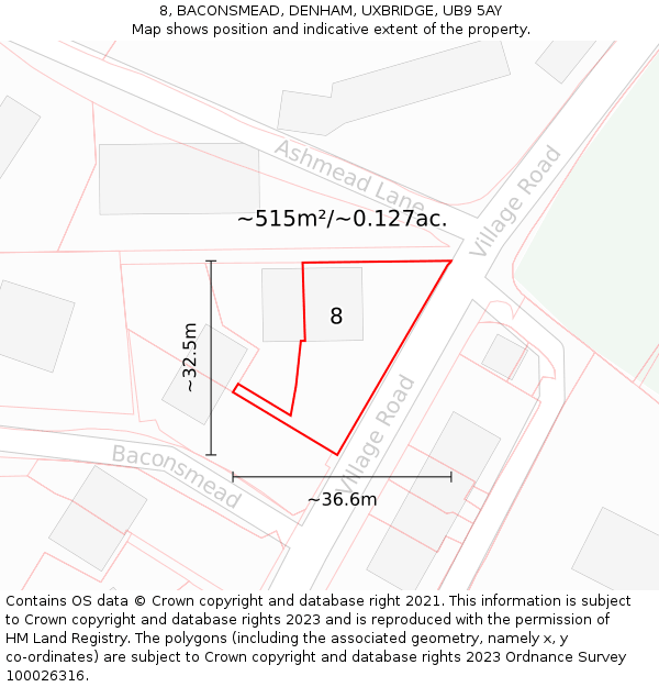 8, BACONSMEAD, DENHAM, UXBRIDGE, UB9 5AY: Plot and title map
