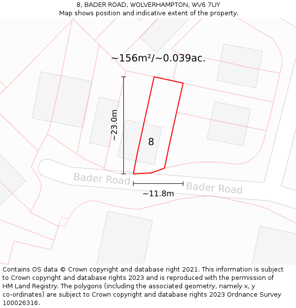 8, BADER ROAD, WOLVERHAMPTON, WV6 7UY: Plot and title map