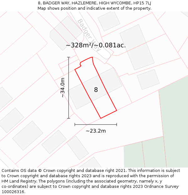 8, BADGER WAY, HAZLEMERE, HIGH WYCOMBE, HP15 7LJ: Plot and title map