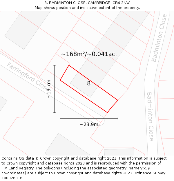 8, BADMINTON CLOSE, CAMBRIDGE, CB4 3NW: Plot and title map