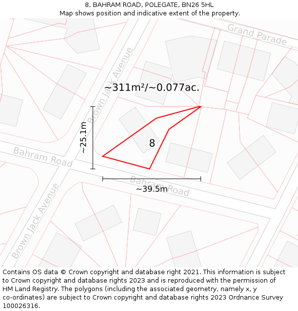 8, BAHRAM ROAD, POLEGATE, BN26 5HL: Plot and title map