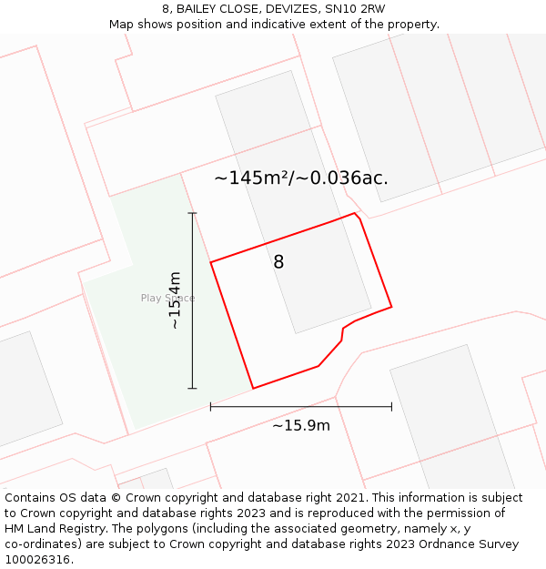 8, BAILEY CLOSE, DEVIZES, SN10 2RW: Plot and title map