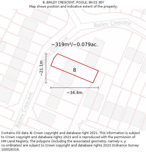 8, BAILEY CRESCENT, POOLE, BH15 3EY: Plot and title map
