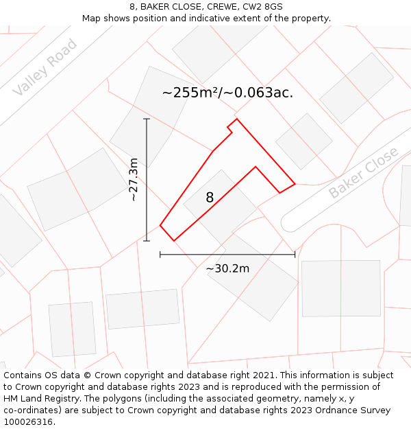 8, BAKER CLOSE, CREWE, CW2 8GS: Plot and title map