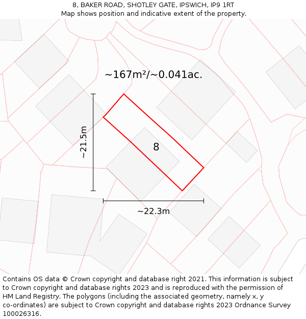 8, BAKER ROAD, SHOTLEY GATE, IPSWICH, IP9 1RT: Plot and title map