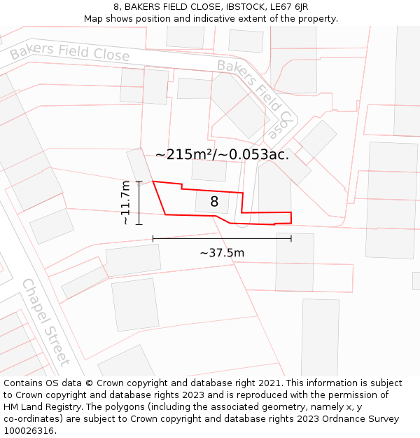 8, BAKERS FIELD CLOSE, IBSTOCK, LE67 6JR: Plot and title map