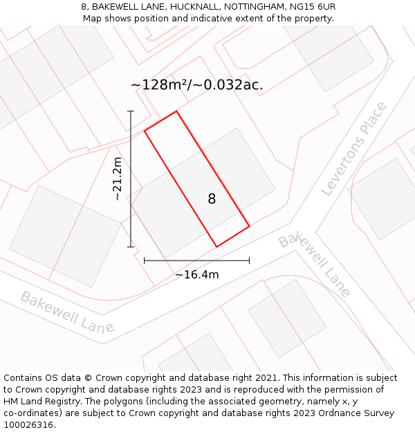8, BAKEWELL LANE, HUCKNALL, NOTTINGHAM, NG15 6UR: Plot and title map